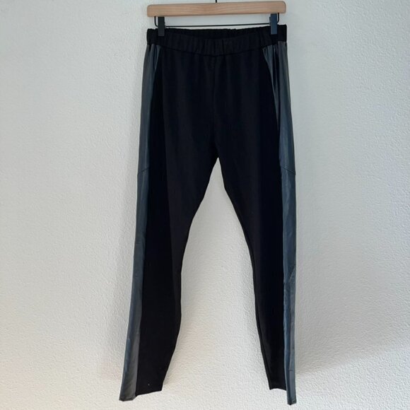 UMGEE Black Faux Leather Side Stripe Pull On Elastic Waist High Rise Leggings - Picture 1 of 6